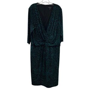 Suite 7 Women's Leopard Print V-Neck 3/4 Sleeve Sheath Dress Teal/Black 3X